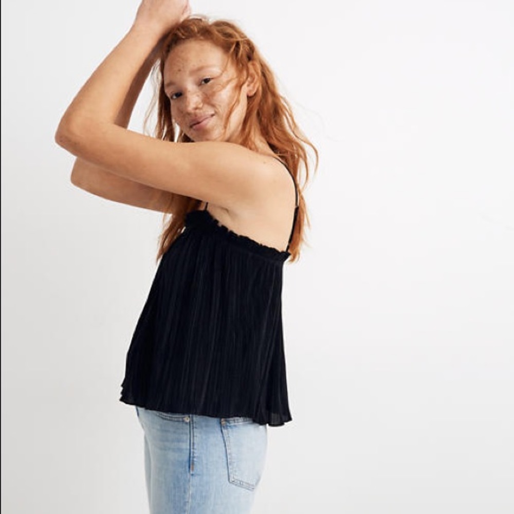 NWTs MADEWELL Nicole Pleated Ruffle Black Tank Top - Picture 1 of 4
